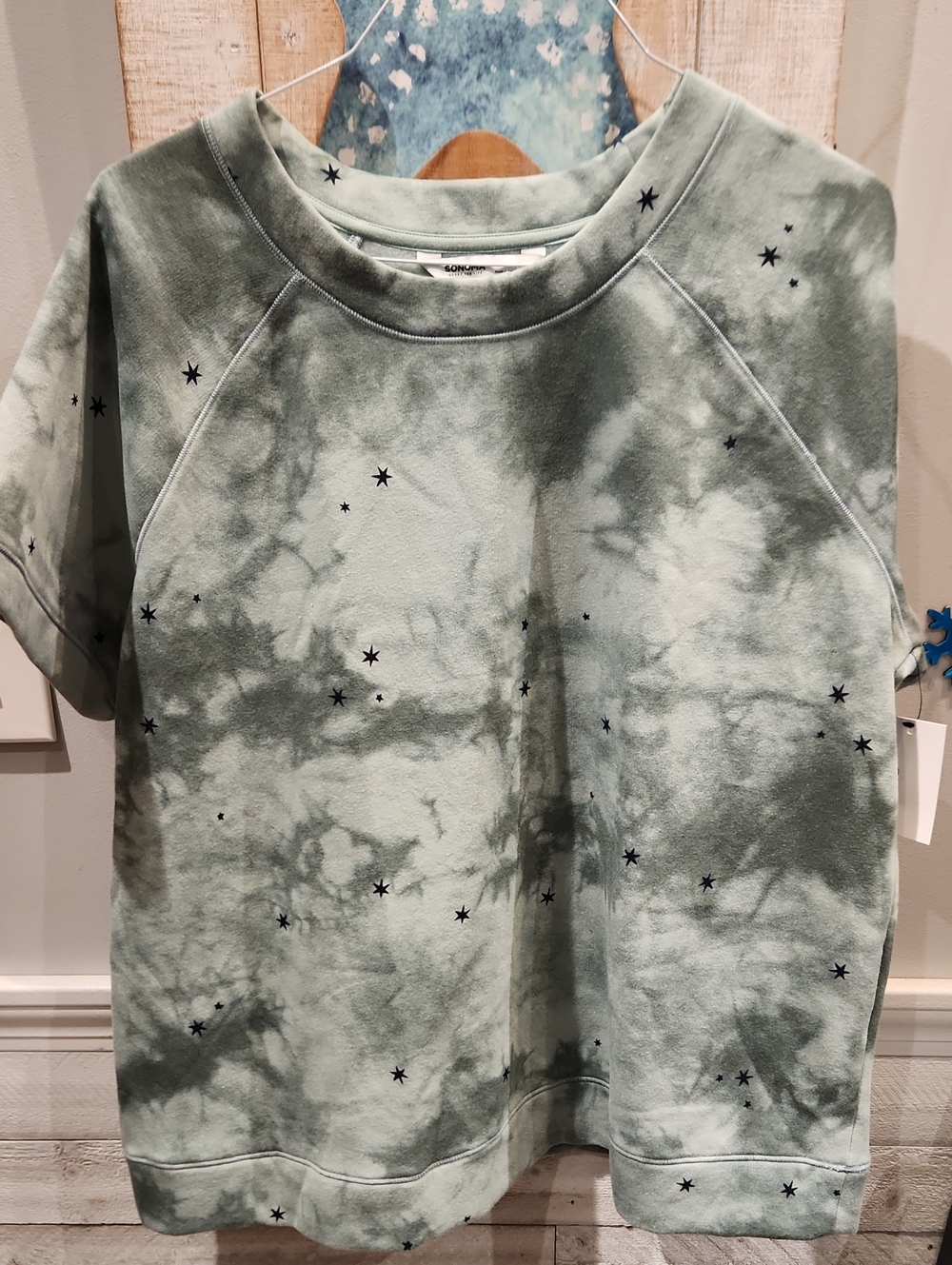 NWT Sonoma Green Tie-Dye Short Sleeve Sweatshirt w/Star Accents SZ 1X